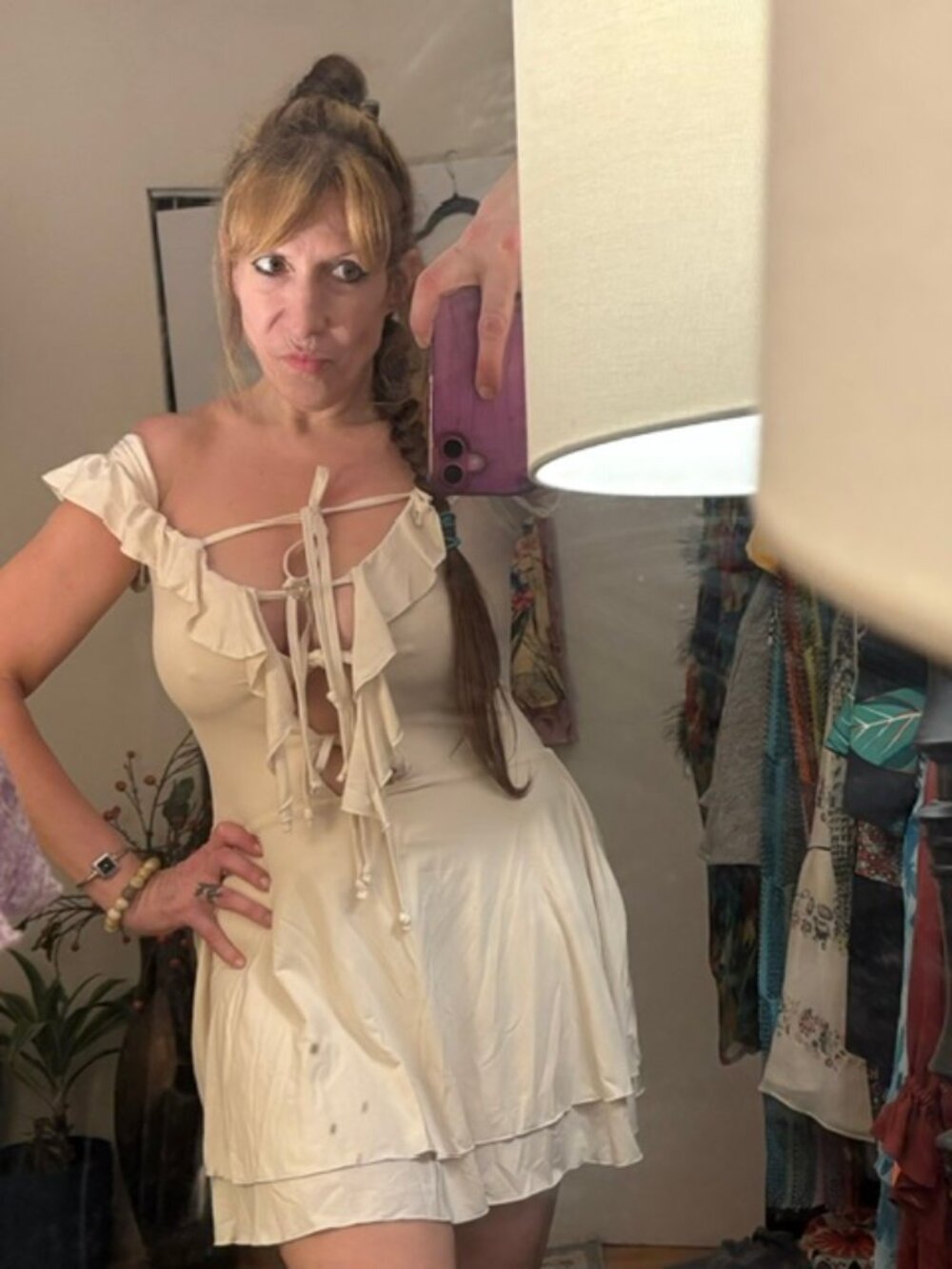 Shein Off White Lace-Up Mini Dress, Sz L, NWOT